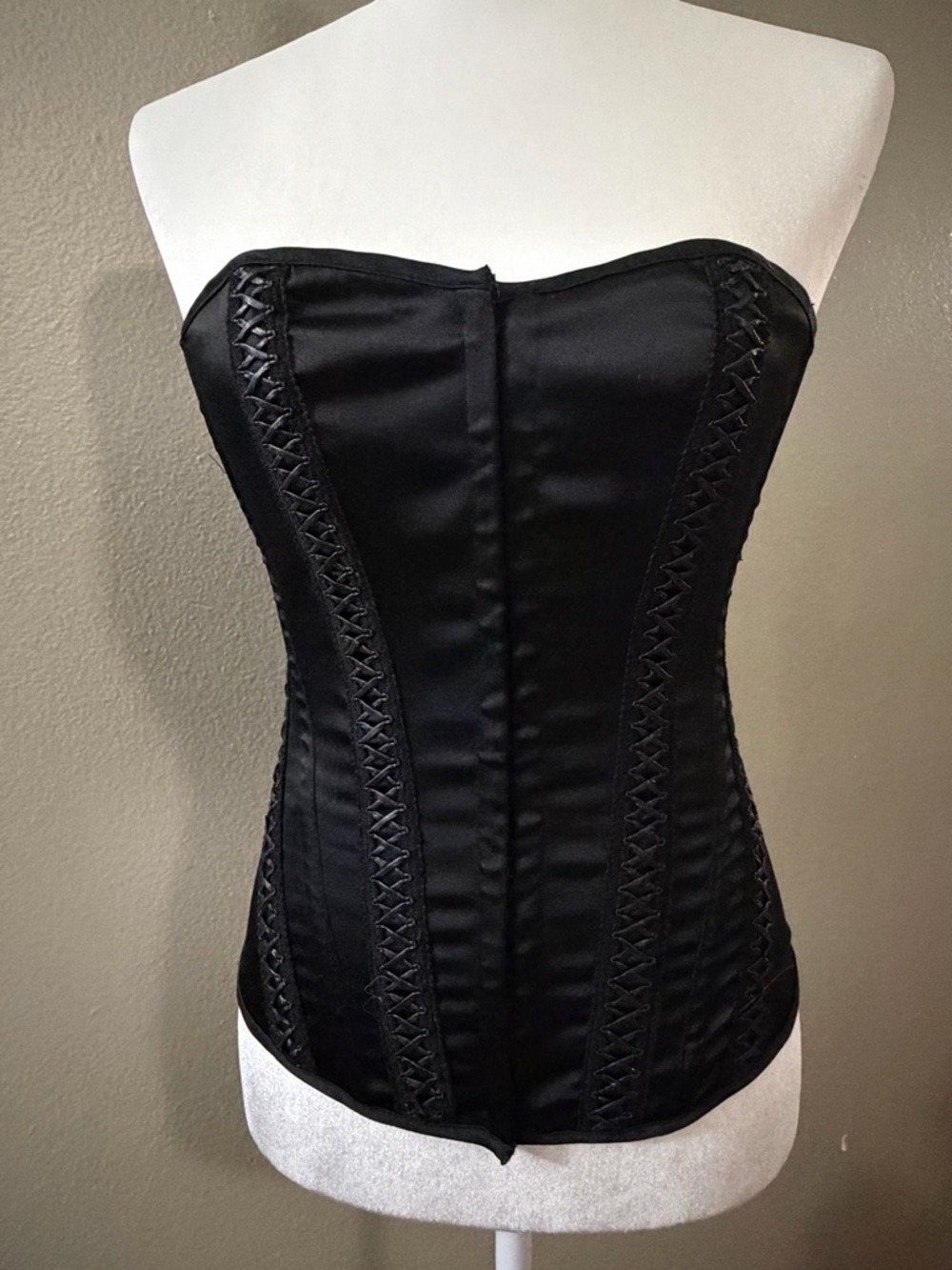 Vintage Charlotte Russe Black Satin Lace-Up Corset Top Small Y2K Goth Bustier